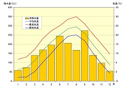 白坂気象観測所の月平均気温と降水量グラフ